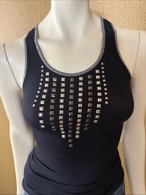 Ribbed Studded Racerback Tank Top - Black